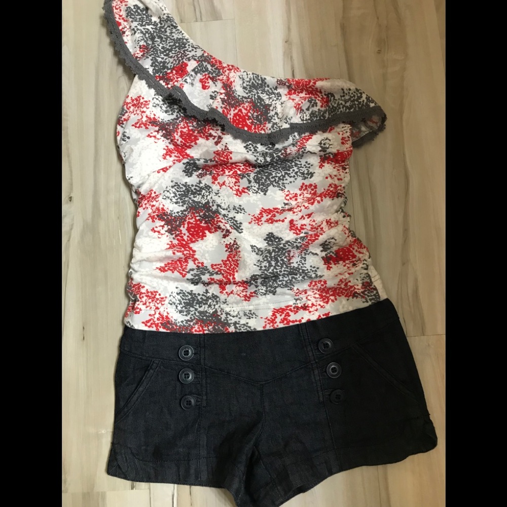 Adorable Denim One Shoulder Romper